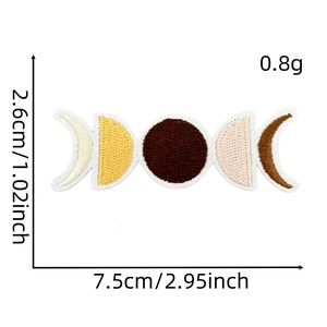 Detail of moon phase embroidery patch with size measurements 7.5cm and 2.6cm