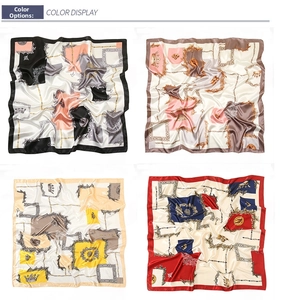 European vintage chain print silk scarves in four colorways on white background