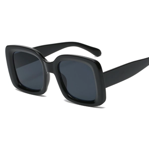 Classic oversized square black frame sunglasses with dark grey lenses for men and women
