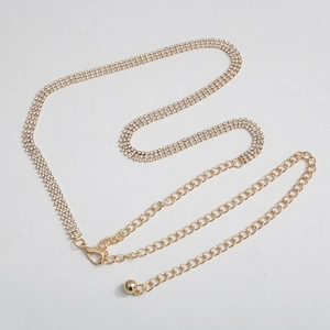 Elegante Damen Strass Metall Taillenkette, glänzende Kristallkette in Goldoptik.