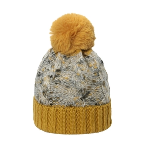 Bonnet en maille torsadée en mélange de mohair avec pompon en gingembre et gris chiné