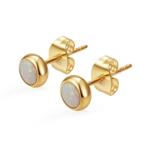 Boucles d'oreilles rondes classiques en acier inoxydable plaqué or 18K avec opale
