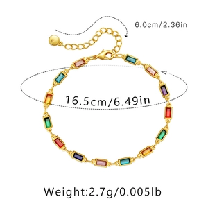 Detail showing 16.5cm 18K gold chain with colorful acrylic stones and 6cm extension