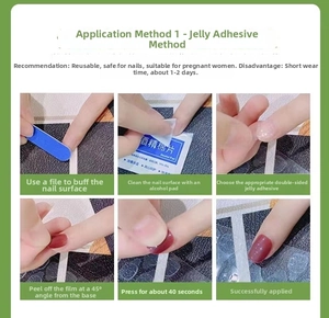 Step-by-step tutorial for applying handmade Christmas cherry press-on nails with tools
