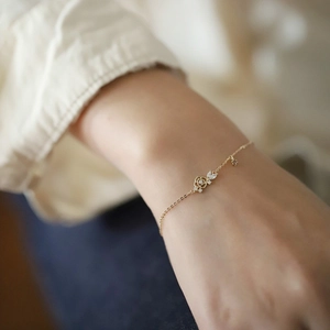 925 Sterling Silver Rose Flower Bracelet With Purple Zirconia Gold Plated Delicate Hollow Adjustable Chain For Women Jewelry