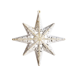White and gold eight-pointed star ornament with glitter finish for Christmas tree decor
