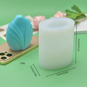 Detailed view of geometric silicone mold for candle making with dimensions and 3D wave pattern
