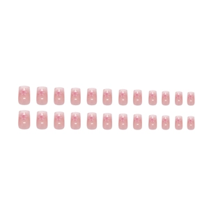 24pcs Gradient Pink Press-on Nails with Glitter Cherry Blossom Flowers in Short Square Shape