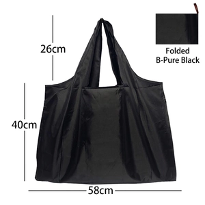 Foldable black Oxford fabric shopping bag with wide handles and compact folded view