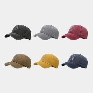 Washed cotton baseball caps with turtle embroidery in six vintage colors for sun protection