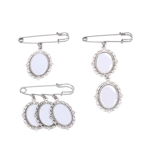Three-piece DIY sublimation lapel pins set with silver lace oval blank metal pendants