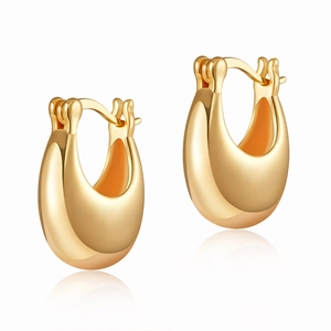 Chic 18K gold plated U-shaped drop hoop earrings with a polished mirror finish for women