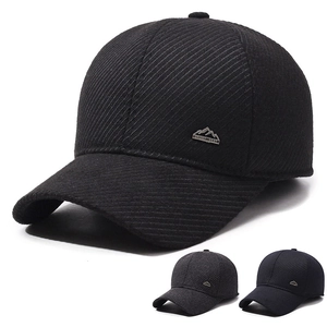 Men Baseball Cap Winter Warm Thickened Ribbed Fabric With Ear Flaps Windproof Outdoor Sports Adjustable