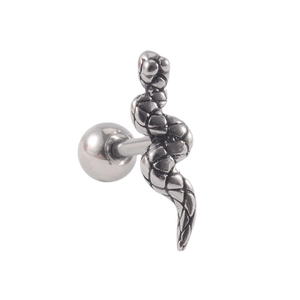 Polished stainless steel snake shaped helix stud earring with metallic ball end detail