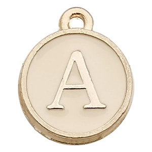 DIY colorful double-sided cream white round enamel letter A pendant with gold finish