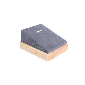 Gray velvet and wood jewelry display stand for necklaces and pendants with a minimalist design