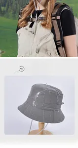 Waterproof grey sun hat with breathable fabric and windproof rope for outdoor use