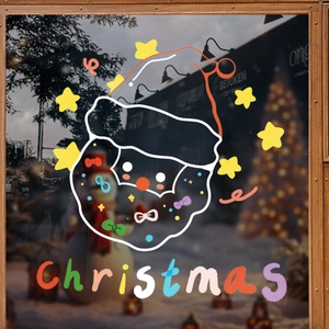 Christmas Window Sticker Static Cling Decal Santa Claus Stars Cartoon Glass Decor Double Sided UV Printing Reusable Holiday