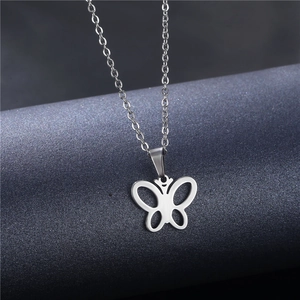 Minimalist stainless steel O-chain necklace featuring a hollow butterfly pendant in silver