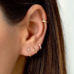 Minimalist gold S925 silver needle hoop earrings set with sparkling zircon stones