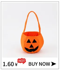 Detail of Jack-O'-Lantern Halloween pumpkin felt gift bag with black face and sturdy handle