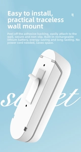 Detail of smart aromatherapy diffuser showing rechargeable battery and adhesive wall mount