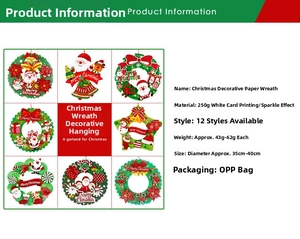 Detail of 40cm Christmas paper wreath with Santa Claus, elk, and glitter finish