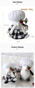 Christmas gnome chef plush decor with measurements 21.5cm height and textile details