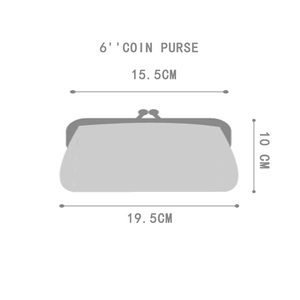 Detailed size chart for the 6 inch coin purse with 15.5cm top and 19.5cm base width