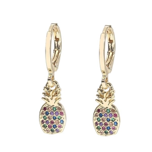 Elegant 18k gold earrings with pineapple pendants featuring colorful zircon stones