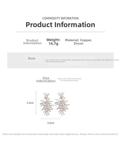 Detailed size chart for starburst zircon earrings with dimensions of 5.5cm by 3.4cm