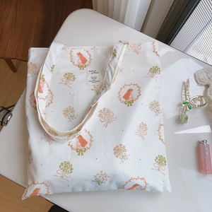 Sac fourre-tout en coton à imprimé floral avec illustration vintage et étiquette