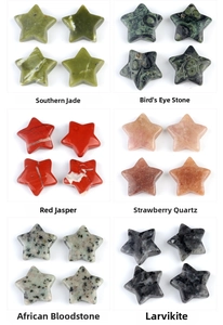 Macro shot of assorted 30mm star-shaped natural crystal and agate stone jewelry accessories
