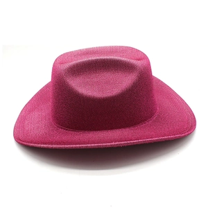 Detail of rose red glitter cowboy hat with textured matte finish and curved brim