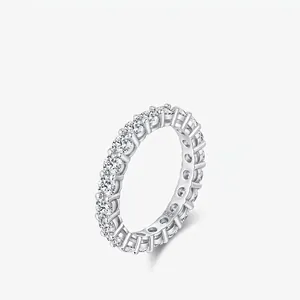 Moissanite Eternity Ring 925 Sterling Silver Round Brilliant Cut Sparkling D Color Jewelry For Women Elegant Gift