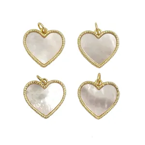 Set of 4 gold heart shell pendants with beaded edges for DIY necklaces and bracelets