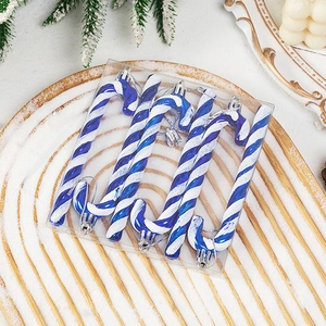 6pcs blue and white glitter candy cane ornaments for Christmas tree decor in 13cm box