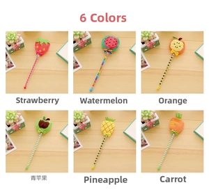 Vista dettagliata a sei griglie di penne creative a forma di frutta e verdura