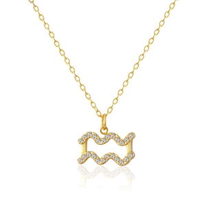 Gold Aquarius zodiac pendant necklace in 18k plated titanium steel with cubic zirconia