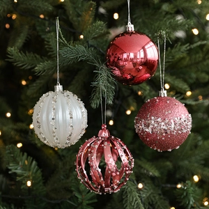8cm glitter and matte Christmas ball ornaments hanging on a festive tree branch