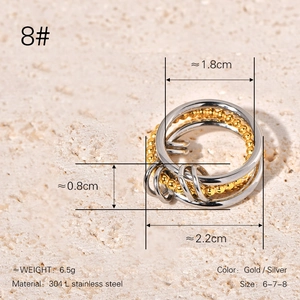 Two-tone layered twist ring in 18k gold plated 304L stainless steel with size chart