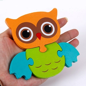 Handheld colorful owl wooden 3D puzzle toy for toddler early learning development