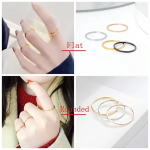 Minimalist stackable titanium rings for women in gold, silver, rose gold and black colors