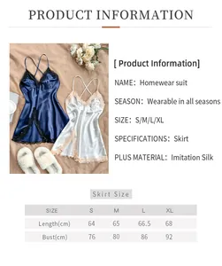 Detailed size chart for women's satin nightdress with length and bust measurements