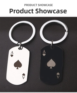 Polished silver and matte black stainless steel dog tags with ace of spades engraving