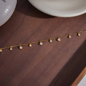 Klassieke 18K vergulde roestvrijstalen ketting met ronde zirkonia bedels voor dames