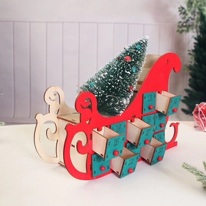 Wooden Christmas Advent Calendar Sleigh Shape Countdown Decor With Drawers And LED Lights Tabletop Ornament