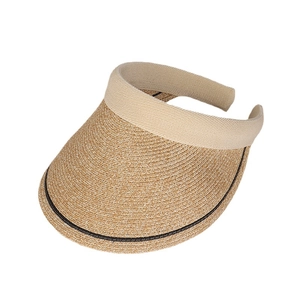 Straw sun visor hat for women with wide brim and black trim, UV protection beach accessory
