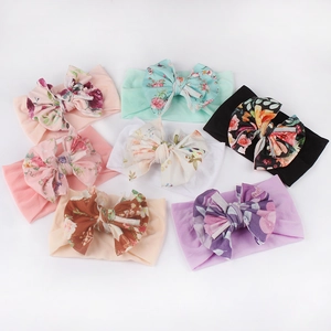 Lot de 7 bandeaux pour bébé avec nœuds floraux en tissu de nylon doux élastique