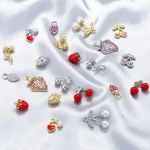 Sweet Strawberry Cherry Pepper Shaped Charms Brass Inlaid Zircon Artificial Pearl Enamel DIY Jewelry Making Accessories
